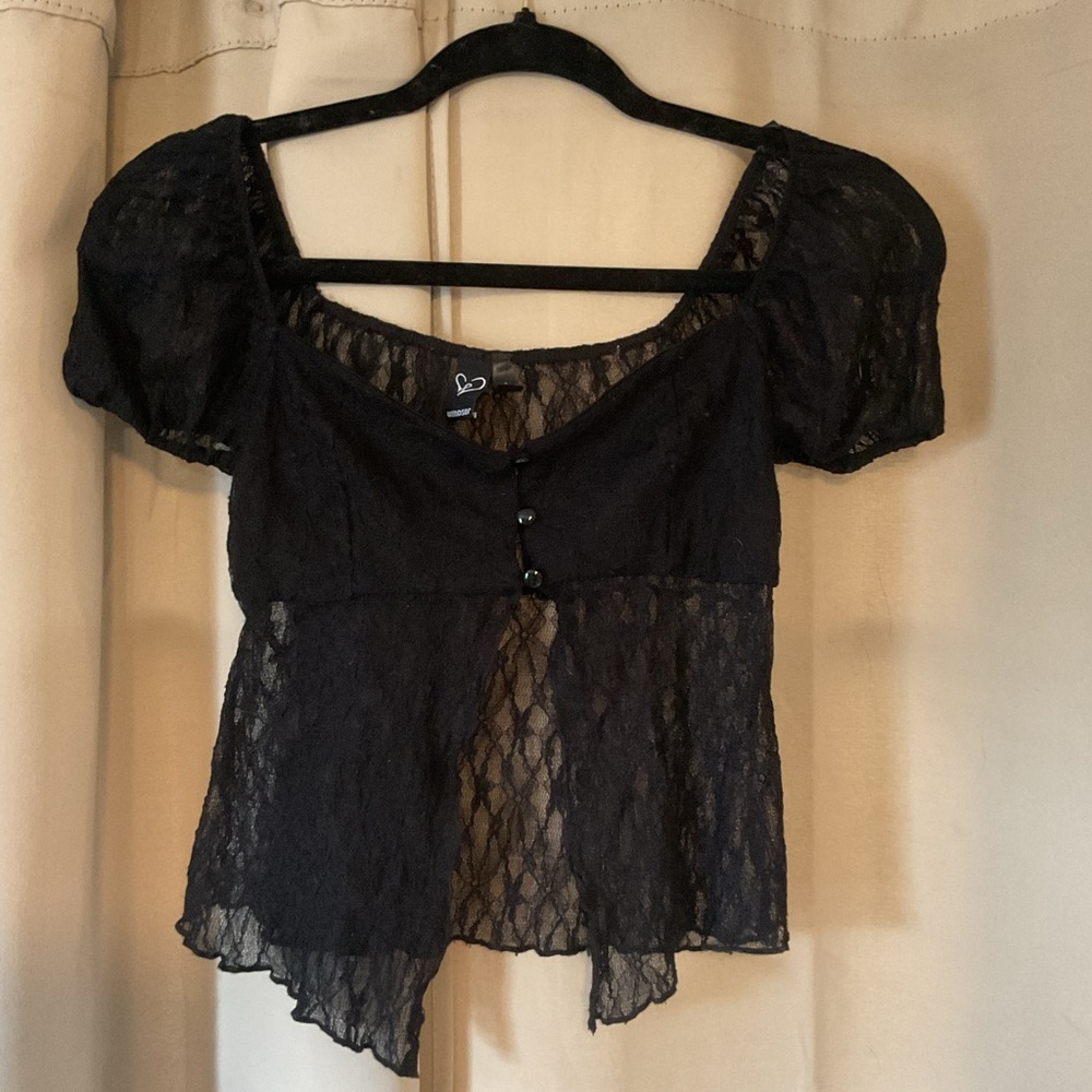 Black Lace Button-Up Top